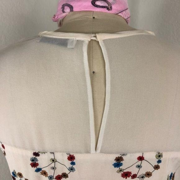 Sandro Replay Printed Silk Dress in Ecru Peace Sig - Picture 8 of 10